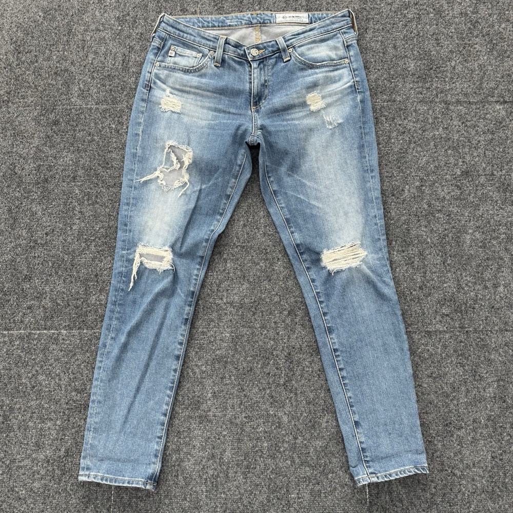 Ag Adriano Goldschmied Light Blue Distressed Straight Leg Jeans
